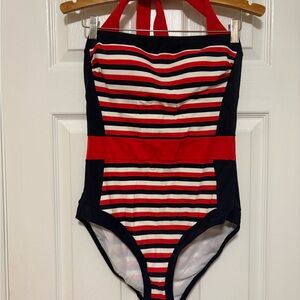 Boden Red and Navy Striped Women’s One Piece Bathing Suit
